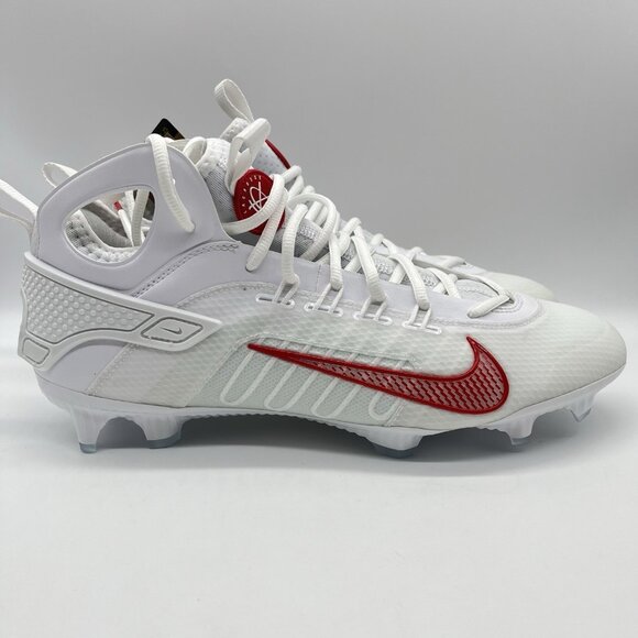 Nike Huarache 9 Elite LAX MID Cleats White Red Men's Size 12 FV6146-100 - Picture 1 of 8
